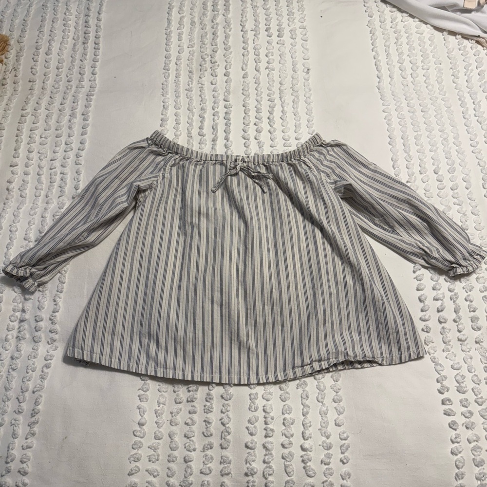 Madewell Blue and White Striped Off-Shoulder Blouse